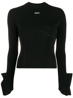 Off-White топ с логотипом и контрастными манжетами