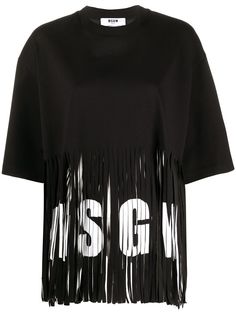 MSGM футболка с бахромой и логотипом