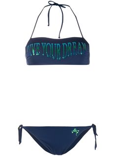 Alberta Ferretti halter neck slogan print bikini