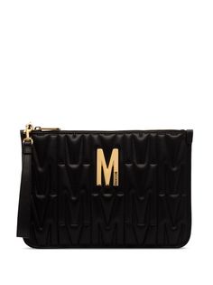 Moschino стеганый клатч на молнии с логотипом