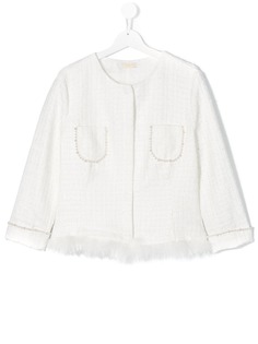 Monnalisa TEEN feather trim jacket