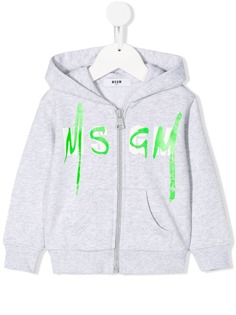 Msgm Kids logo stamp zipped hoodie