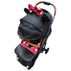 Прогулочная коляска Yoya Plus 4 2020 (дожд., москит., подстак., бампер, сумка-чехол, корзина д/покупок, ремешок на руку, накидка на ножки) Минни/черная рама, цвет шасси: черный