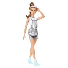 Кукла Barbie Игра с модой Шатенка в серебристом комбинезоне, 29 см, DYY92