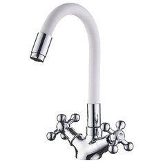 Смеситель для кухни (мойки) Ledeme L1319 двухрычажный двухцветный хром/белый