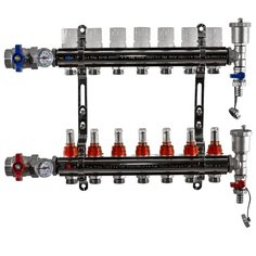 Коллекторная группа Tim (KA007) 1", 7 вых., расходомер, воздухоотводчик, сливной кран, термометр