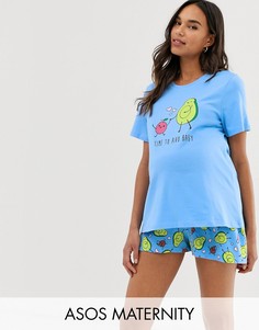 Пижамный комплект с шортами и принтом \"avo baby\" ASOS DESIGN Maternity-Мульти