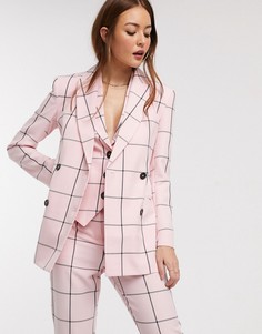 Двубортный пиджак в клетку ASOS DESIGN-Мульти