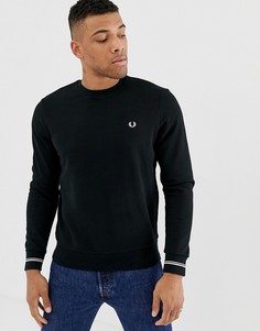 Черный свитшот с окантовкой на манжетах и логотипом Fred Perry