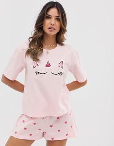 Пижама с шортами и принтом ASOS DESIGN-Розовый