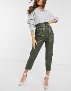 Брюки из искусственной кожи цвета хаки Stradivarius-Коричневый
