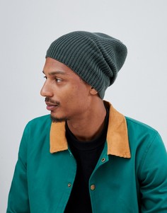 Свободная шапка-бини оливкового цвета из переработанного полиэстера ASOS DESIGN-Зеленый