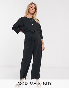 Меланжевый повседневный комбинезон с поясом ASOS DESIGN Maternity-Черный