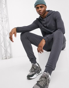 Выбеленный черный спортивный костюм с худи ASOS DESIGN