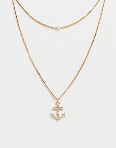 Золотистое ожерелье с подвеской-якорем ALDO Melassa-Золотой