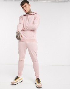 Розовый обтягивающий спортивный костюм с худи ASOS DESIGN