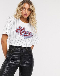 Футболка в бейсбольном стиле с логотипом Love Moschino-Белый
