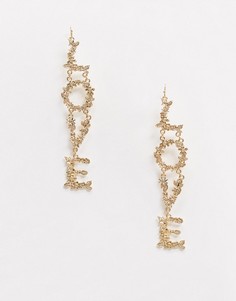 Золотистые фактурные серьги с подвеской \"love\" ASOS DESIGN-Золотой