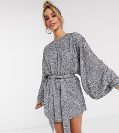 Свободное платье мини с пайетками и пышным рукавом на манжете ASOS EDITION-Серый