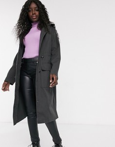 Темно-серая длинная парка ASOS DESIGN-Кремовый
