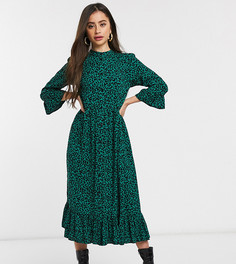 Свободное ярусное платье макси на пуговицах с леопардовым принтом ASOS DESIGN Petite-Мульти