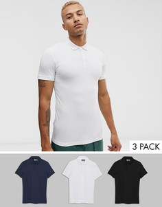 3 белых обтягивающих поло ASOS DESIGN - НАБОР СО СКИДКОЙ-Мульти