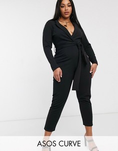 Комбинезон с глубоким вырезом ASOS DESIGN Curve-Черный