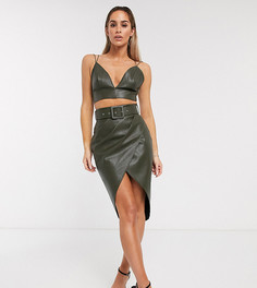 Мини-юбка от комплекта из искусственной кожи с запахом ASOS DESIGN-Зеленый