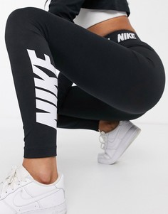 Черные леггинсы с завышенной талией и логотипом Nike-Черный