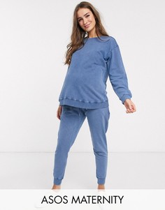 Спортивный свитшот и джоггеры с эффектом кислотной стирки ASOS DESIGN Maternity-Синий