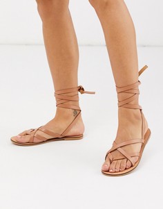 Кожаные сандалии с ремешками ASOS DESIGN-Светло-коричневый