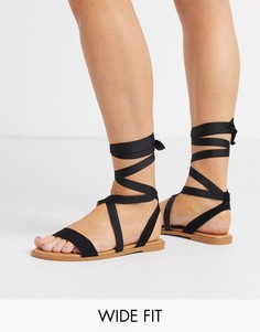 Черные сандалии для широкой стопы с завязками ASOS DESIGN-Черный