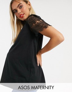 Футболка с кружевными рукавами ASOS DESIGN Maternity-Черный