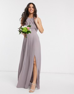 Эксклюзивное серое платье макси для подружки невесты с плиссировкой TFNC-Серый
