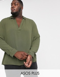 Рубашка классического кроя цвета хаки с глубоким V-образным вырезом ASOS DESIGN Plus-Зеленый