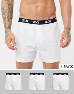 Набор из 3 белых трикотажных боксеров с логотипом на поясе ASOS DESIGN - Скидка-Белый