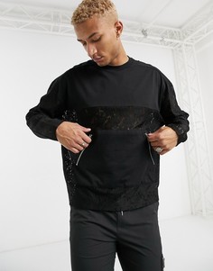 Кружевной oversized-лонгслив с карманом ASOS DESIGN-Черный