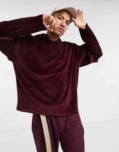 Oversized-худи из велюра бордового цвета ASOS DESIGN-Красный