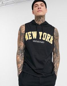 Свободная футболка без рукавов с капюшоном ASOS DESIGN-Черный