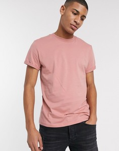 Розовая футболка с круглым вырезом и отворотами на рукавах ASOS DESIGN-Розовый