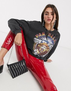 Серый короткий свитшот с принтом Van Halen Bershka-Черный