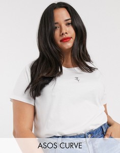 Футболка из органического хлопка с миниатюрной розой ASOS DESIGN Curve-Черный