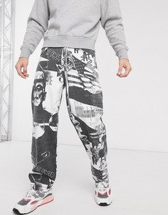 Jaded horror printed jeans in black and white-Черный