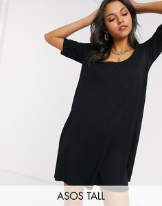 Черное свободное платье-футболка со скрытыми карманами ASOS DESIGN Tall-Черный