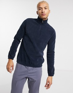 Темно-синий флисовый свитшот с короткой молнией ASOS DESIGN
