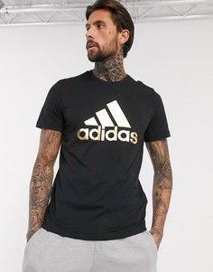 Черная футболка с золотистым логотипом adidas Training-Черный