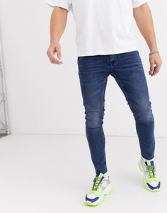 Синие укороченные джинсы скинни с необработанными краями Only & Sons-Синий