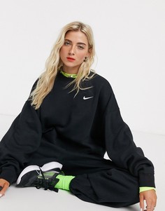 Черный свободный oversized-свитшот с логотипом-галочкой Nike