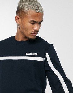 Темно-синий свитшот с круглым вырезом и фирменной лентой Jack & Jones Core