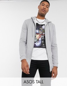 Худи из органического хлопка серого меланжевого цвета на молнии ASOS DESIGN Tall-Серый